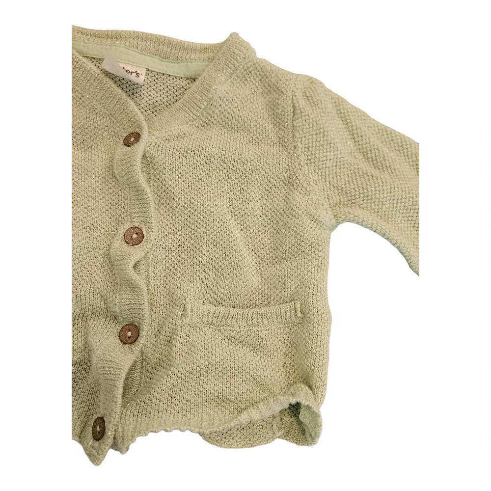 Carter's Child Size 6M Green Knit Long Sleeve Button Up Sweater